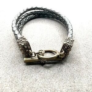 Michael Dawkins Bracelet Sterling Silver Woven Leather Toggle Statement